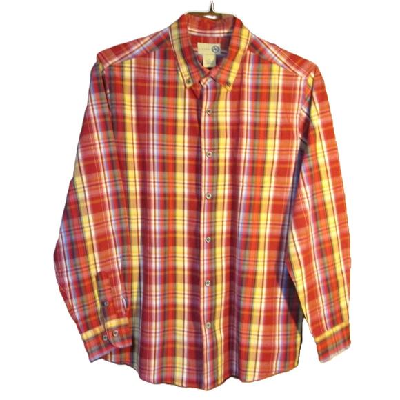 J. Khaki Boy's Shirt, Long Sleeves, Red, Blue, Yellow and White Plaid Size Large - Picture 2 of 4